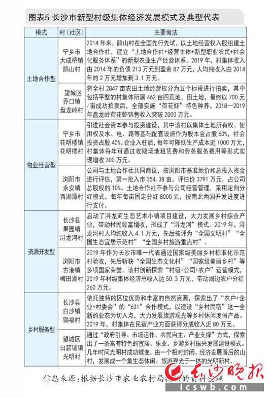 图表5 长沙市新型村级集体经济发展模式及典型代表